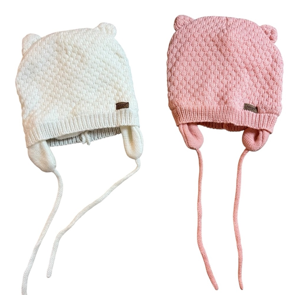 Alepo Two Pack of Toddler Girl Beanies Pink And White 12- 24M